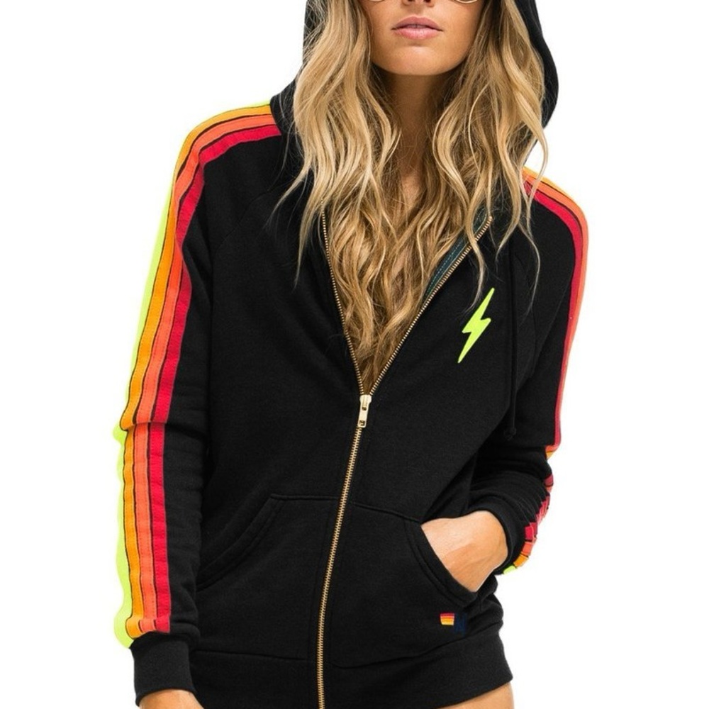 Aviator Nation Zip Up Charcoal Neon Lightning Bolt size XS New Condition